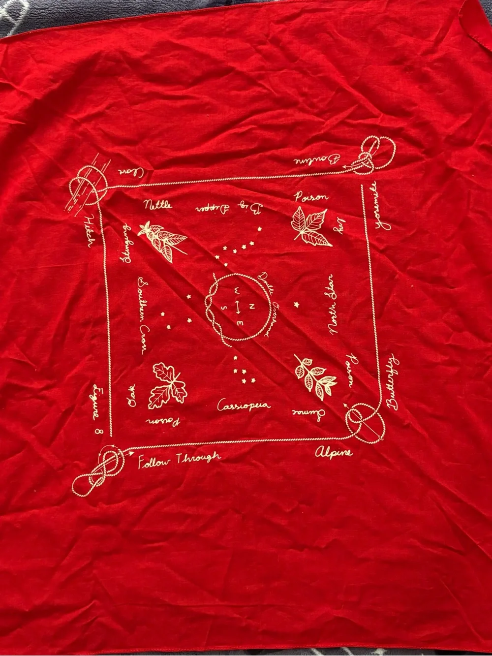 ❤️ Vintage Red Bandana Handkerchief Nature Compass Constellation Print